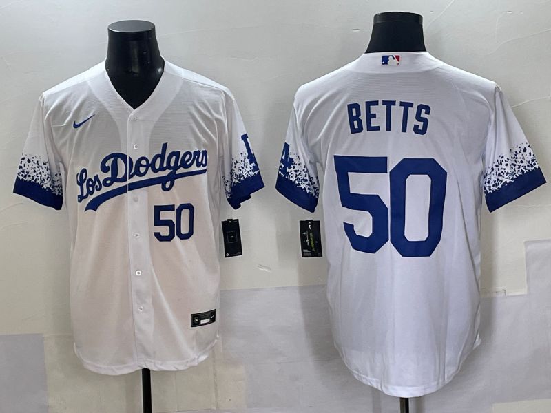 Men Los Angeles Dodgers #50 Betts White blue City Edition Nike MLB Jersey style 2